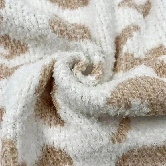 Khaki Casual Women's Leopard Pattern Drop Shoulder Sweater & Drawstring Shorts - Picture 6 of 6